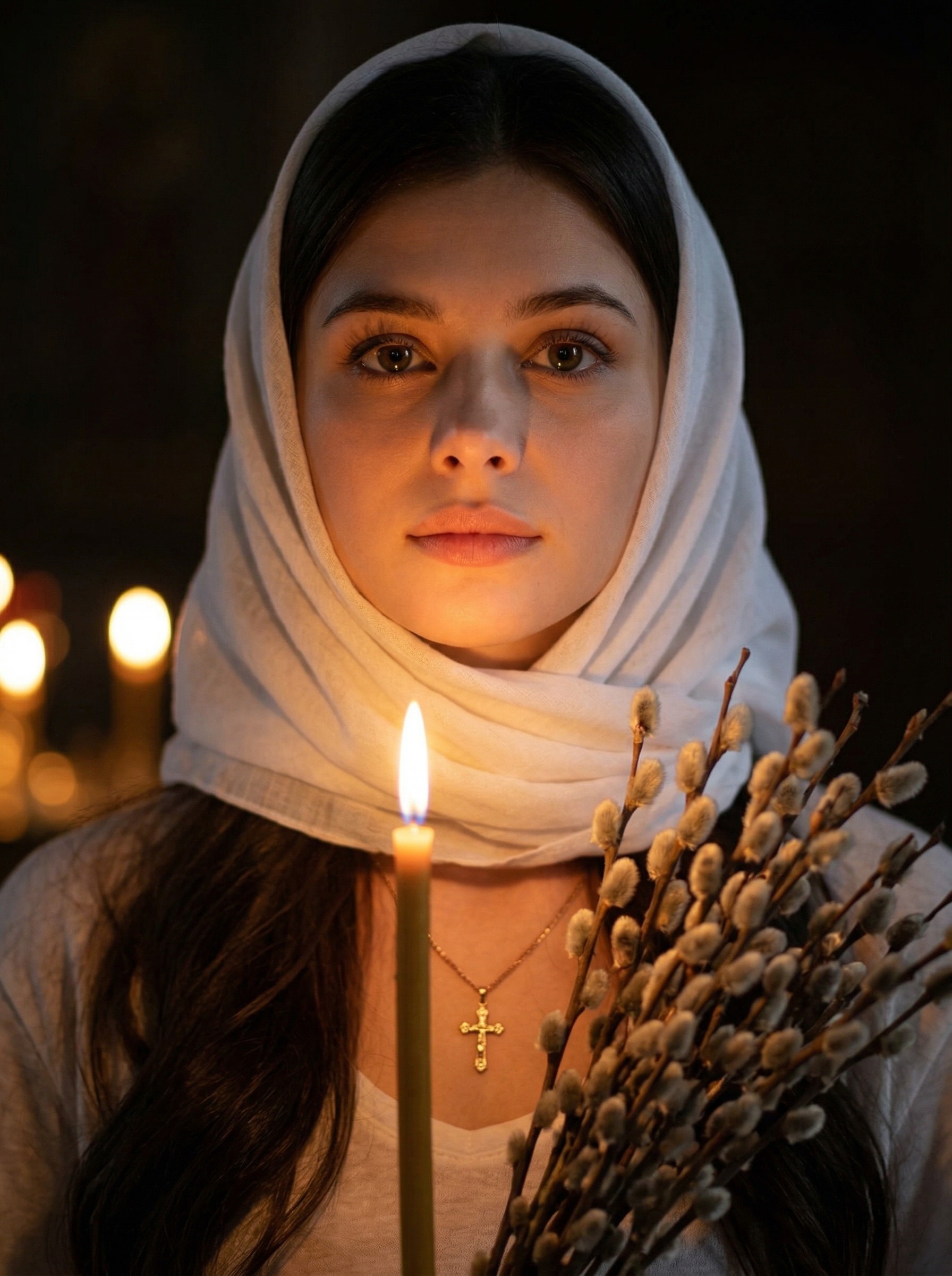 Пасхальный портрет с вербой и свечой