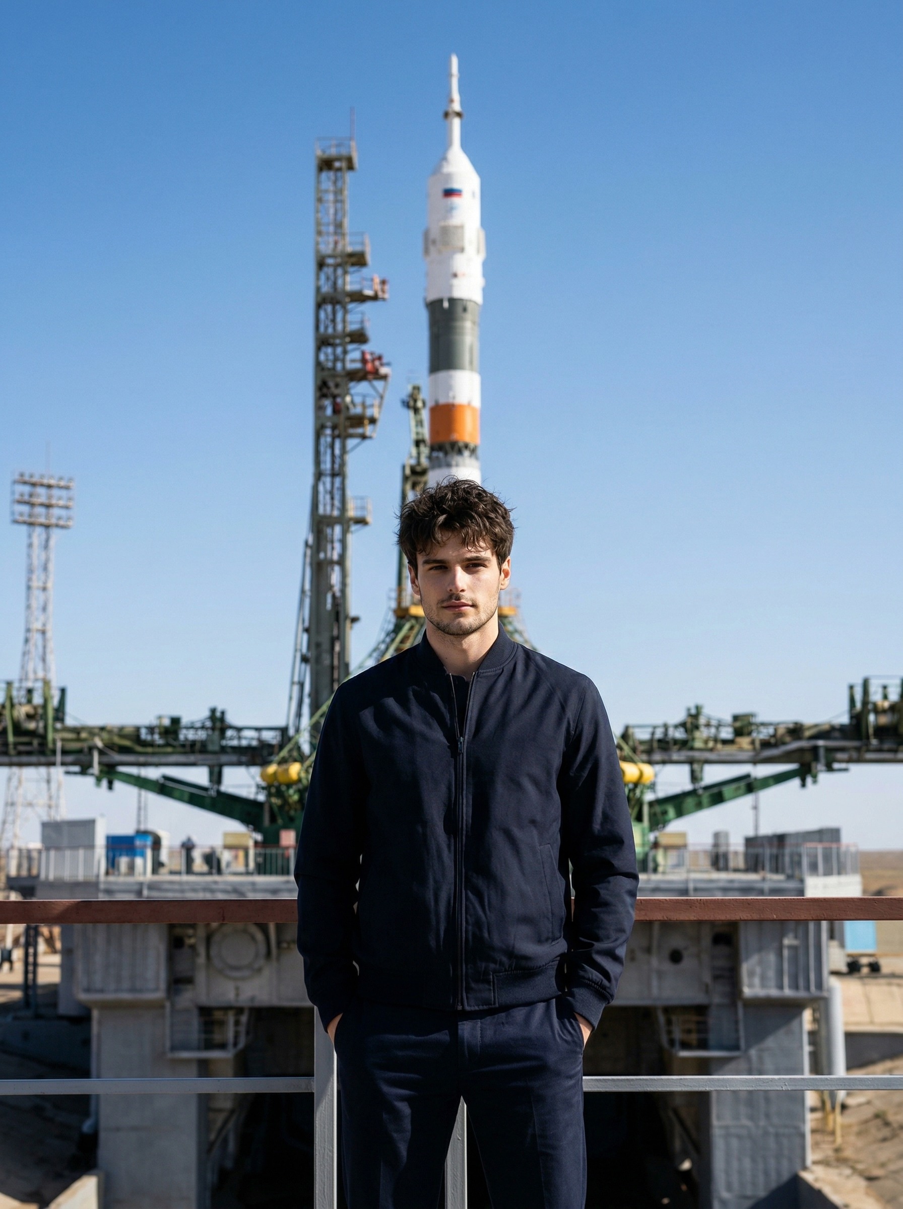 На смотровой площадке космодрома, на старте ракеты «Союз»