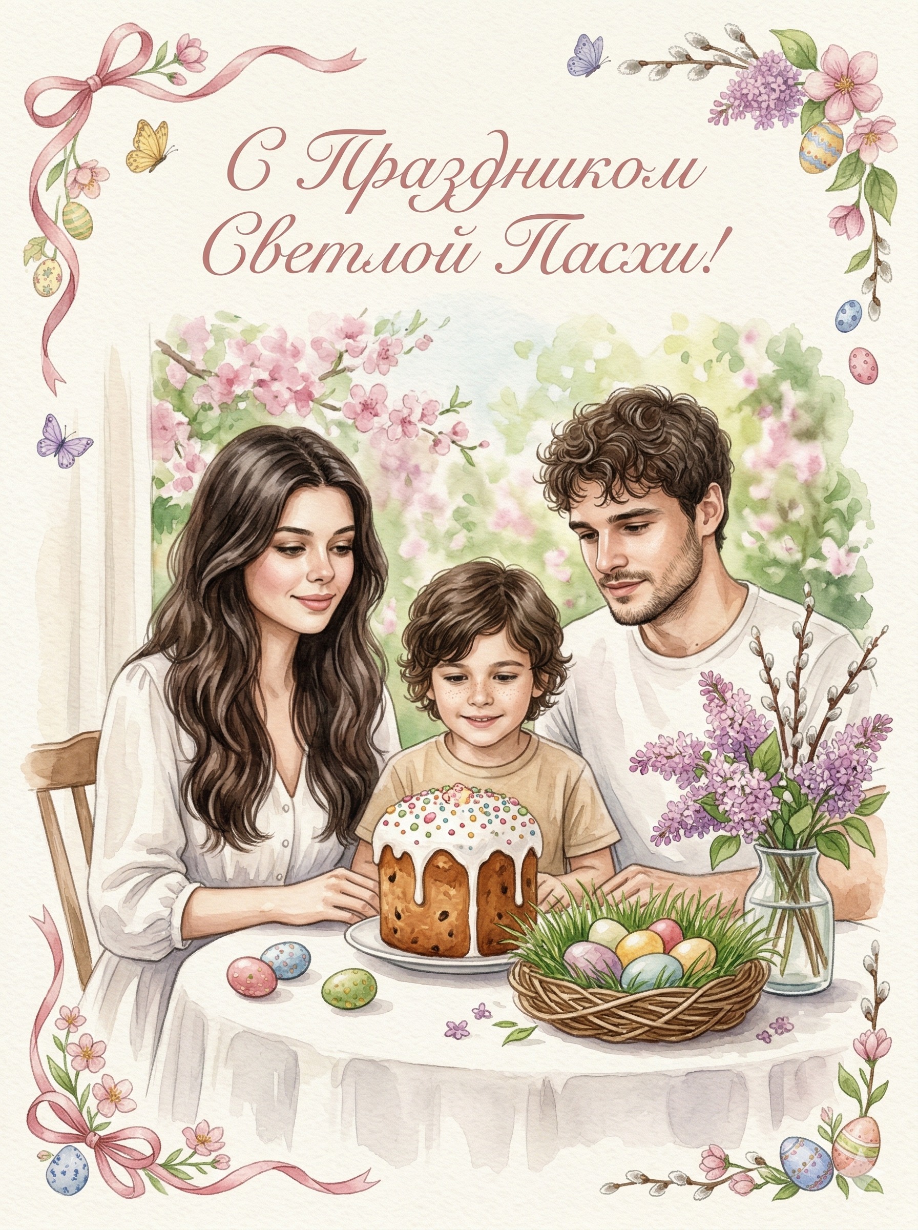 Семейная открытка на Пасху