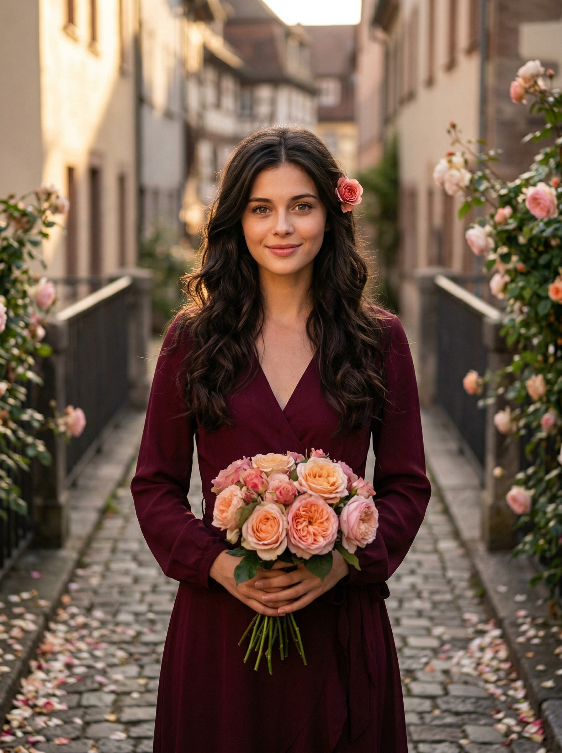 На старинном мосту, усыпанном лепестками роз