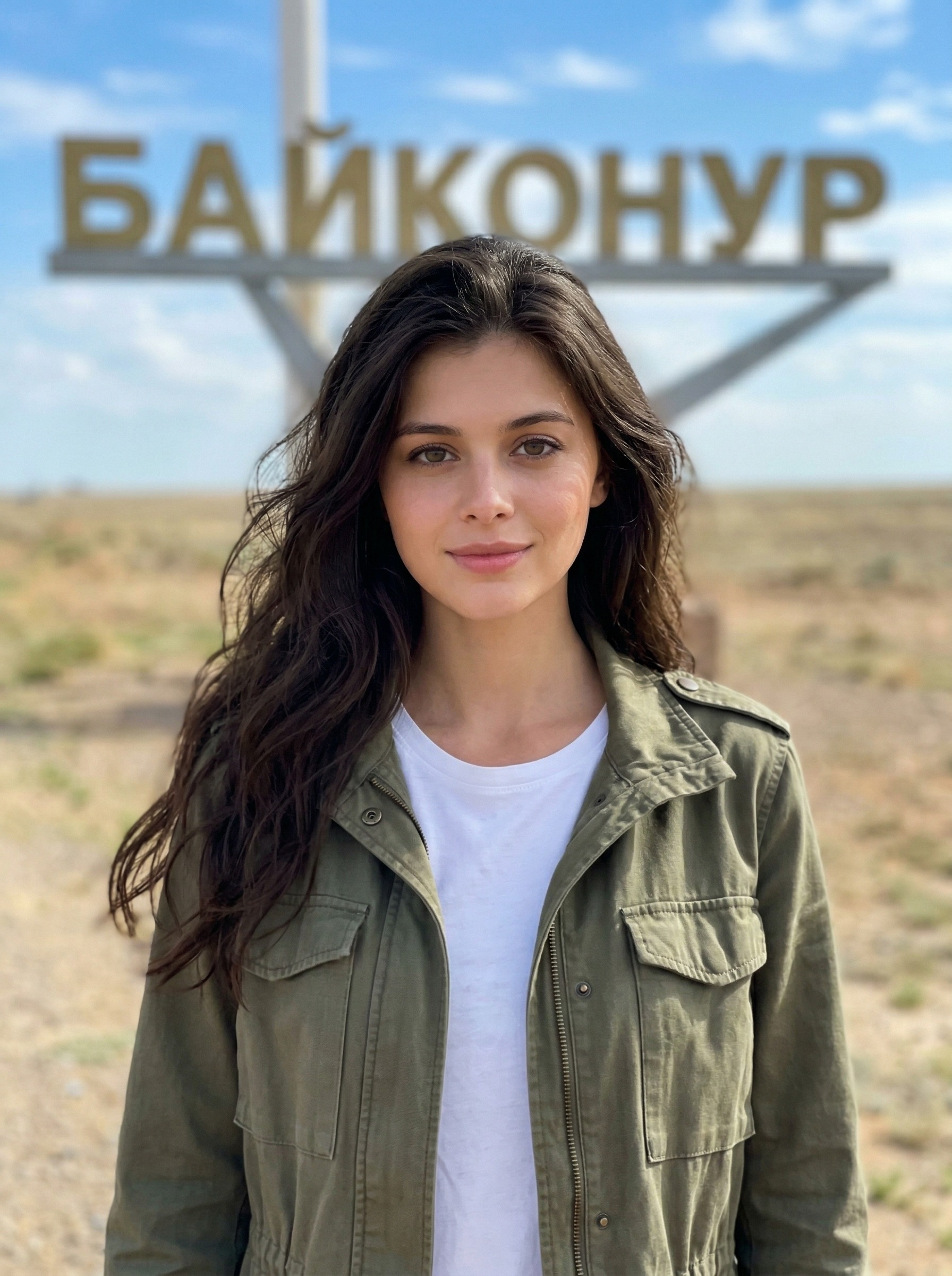 У знака «Байконур» на фоне степи