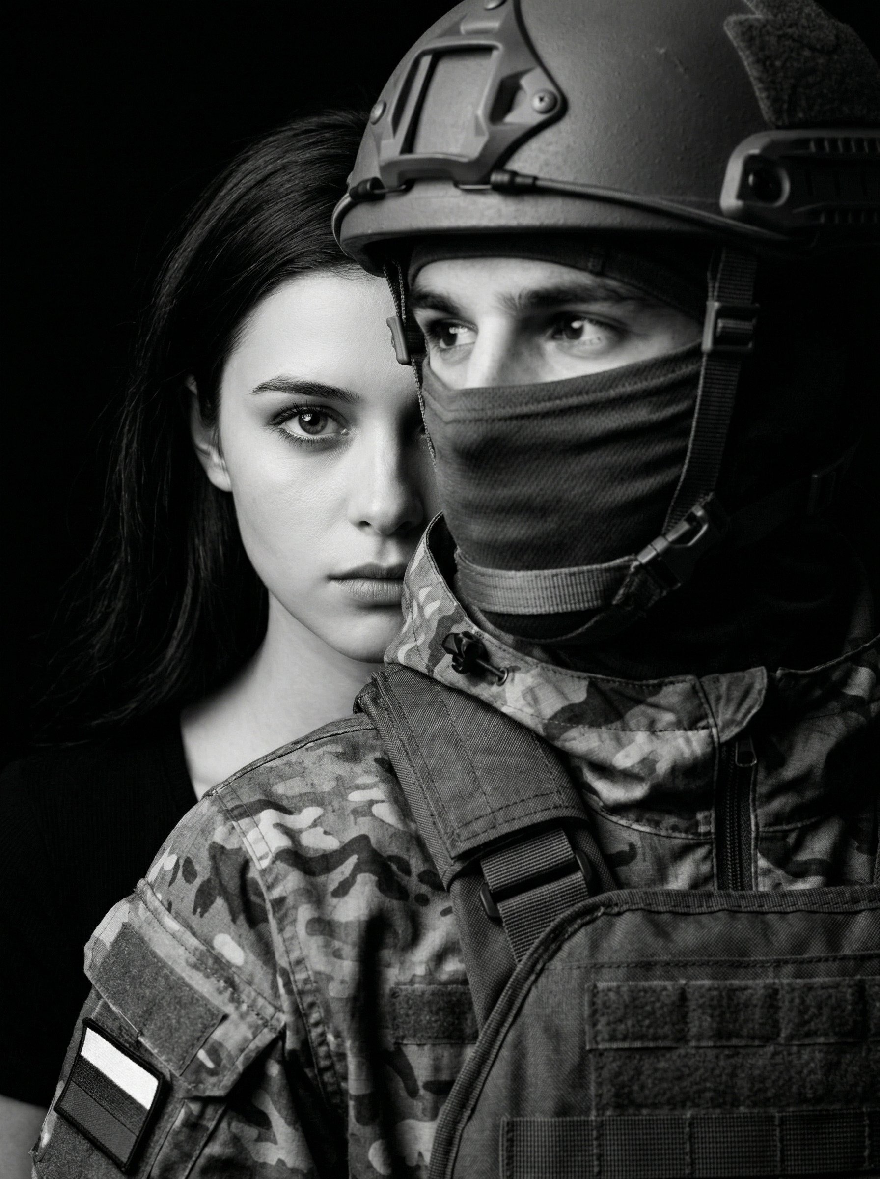 Она за его плечом — ч/б портрет