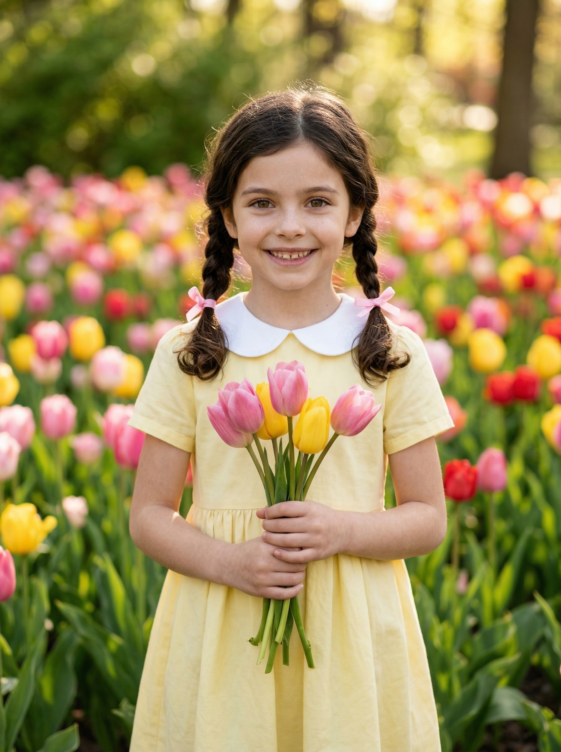 Весна — в цветущем саду среди тюльпанов