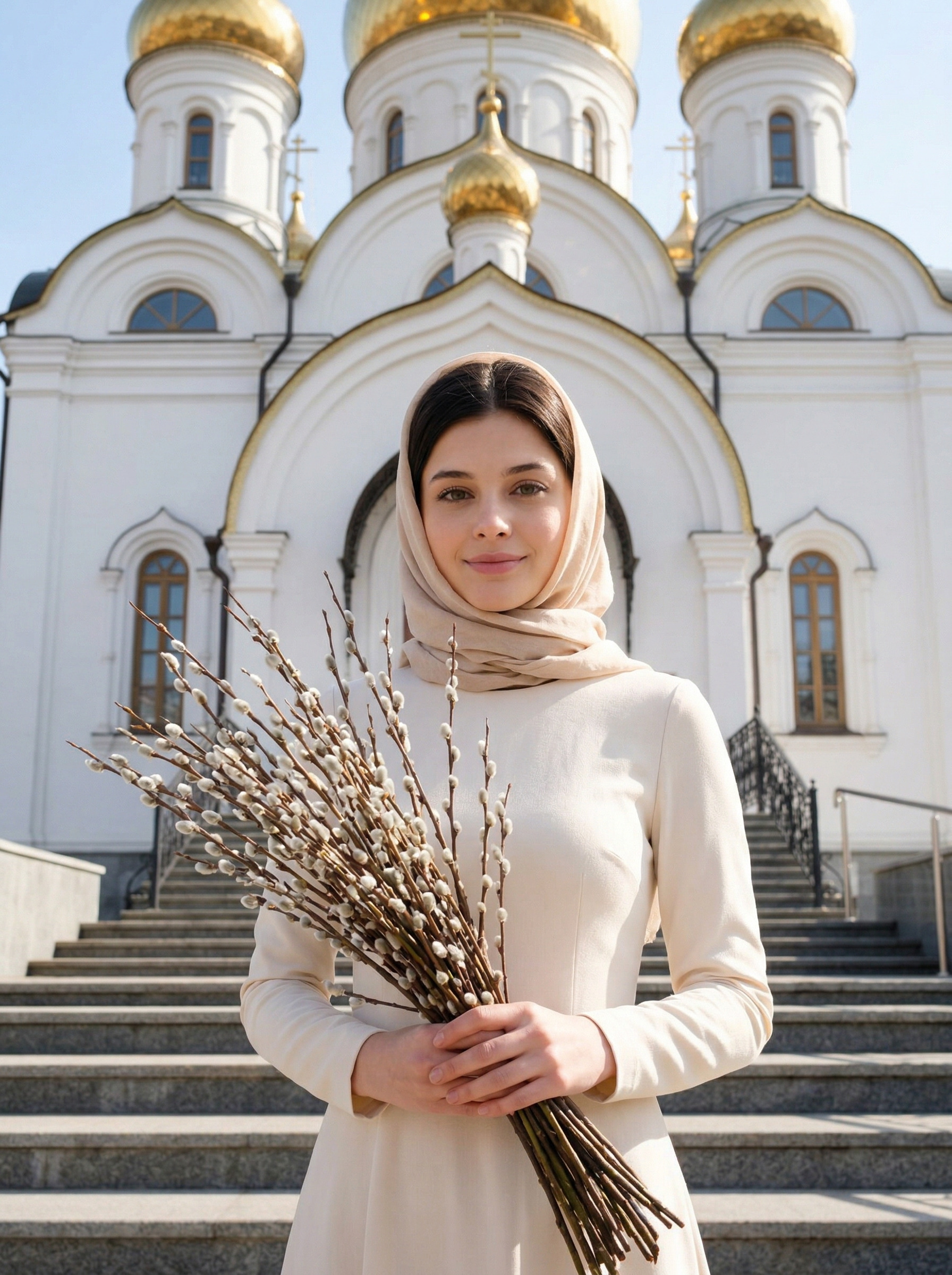 У церкви после службы с вербой