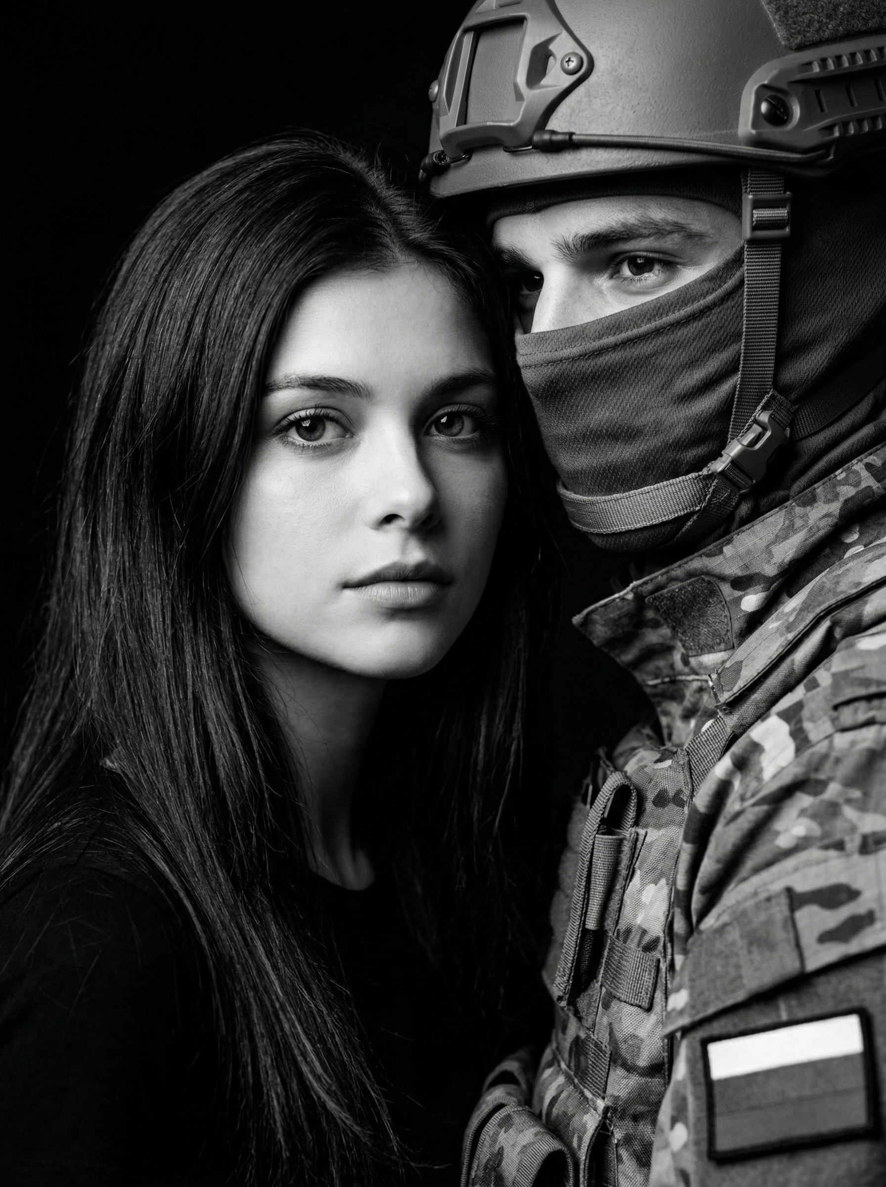 Она и солдат — драматичный ч/б портрет вдвоём