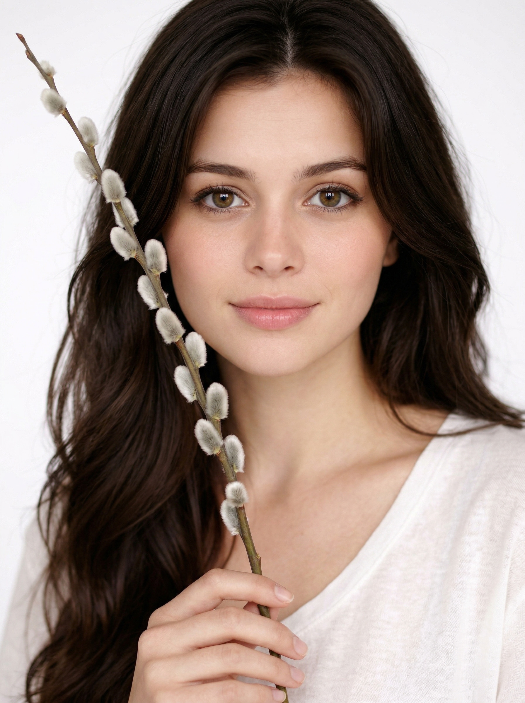 В студии — крупный план с веточкой вербы