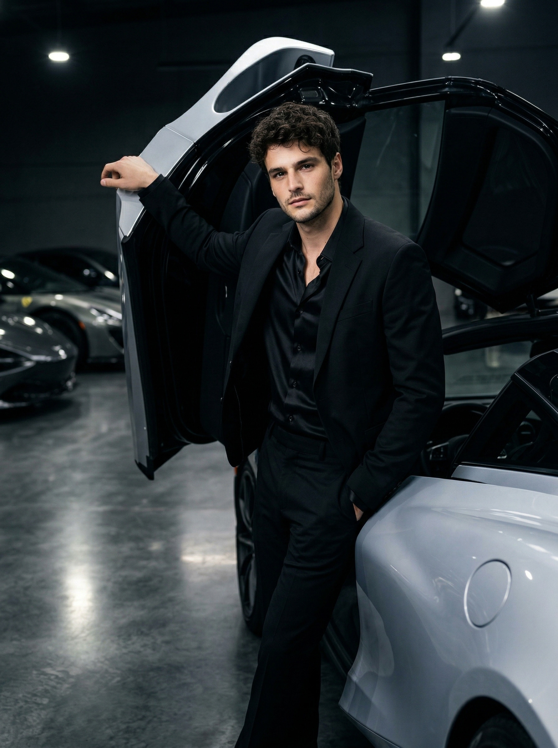 У двери суперкара в гараже