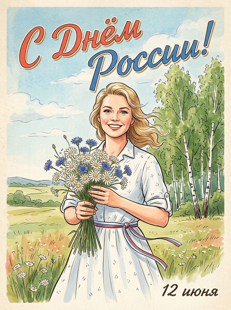 Винтажная советская открытка ко Дню России
