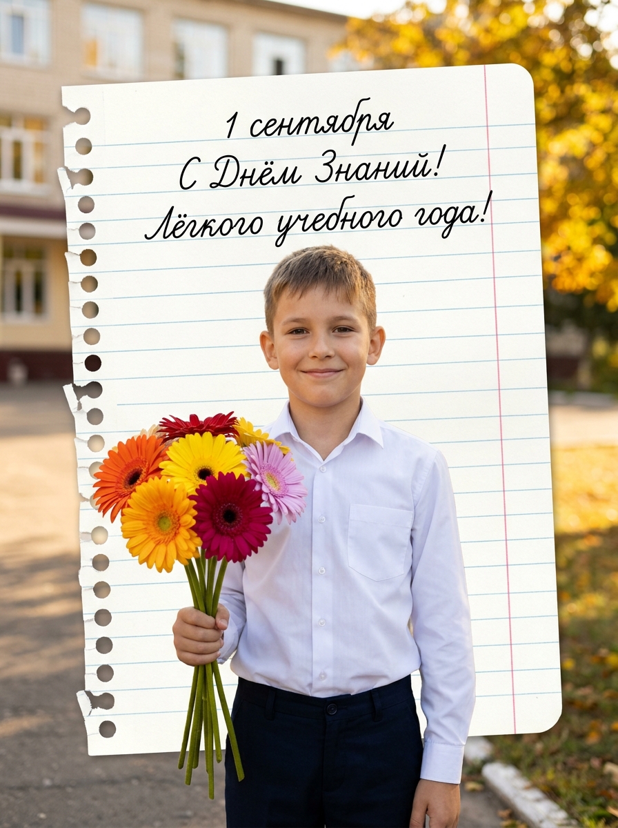 Первое сентября с букетом