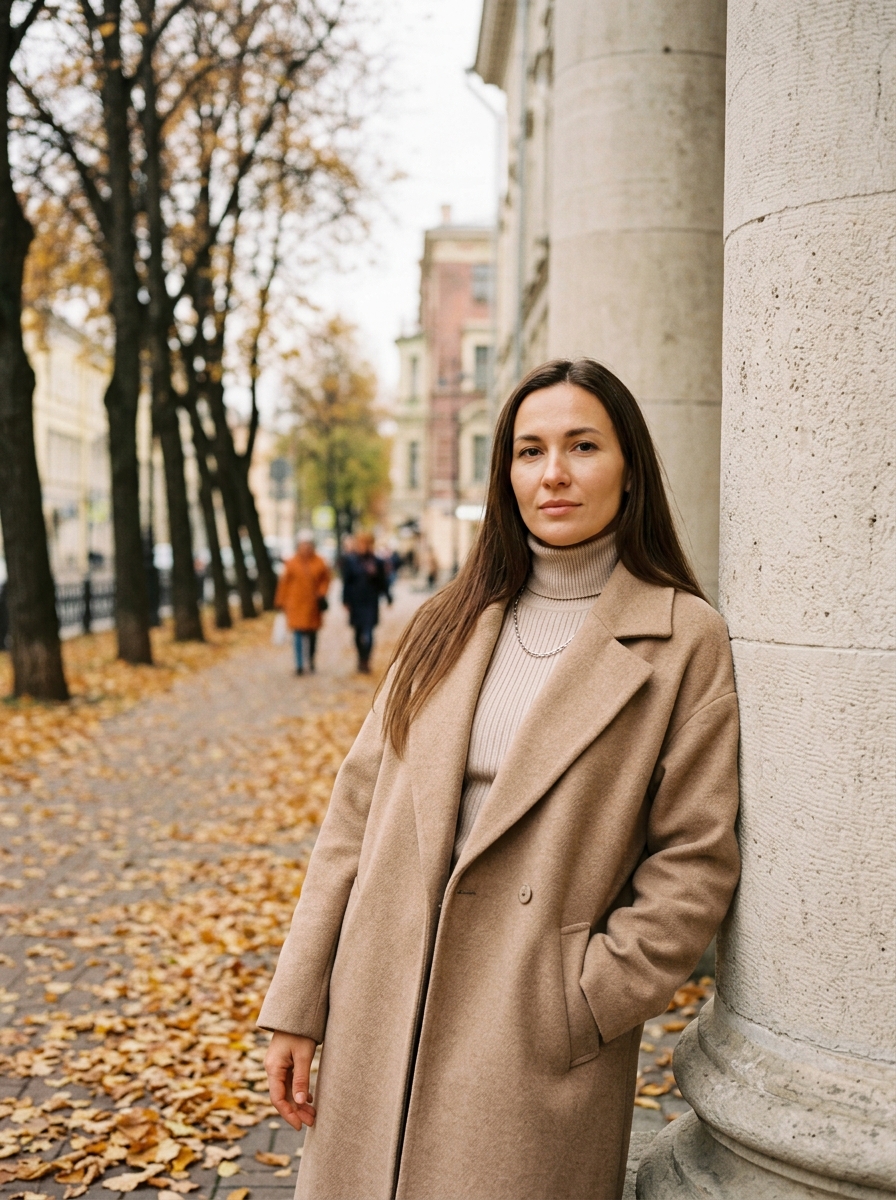 У колонны в золотой осени