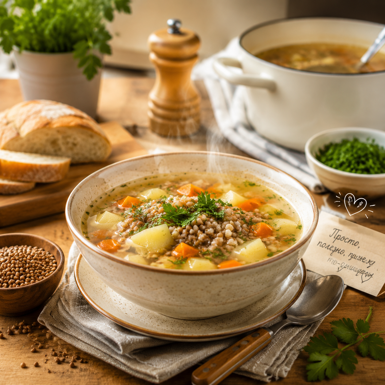 Еда Домашний суп с гречкой, который удивит вкусом даже тех, кто ее не любит, — попробуйте повторить Простой рецепт на каждый день